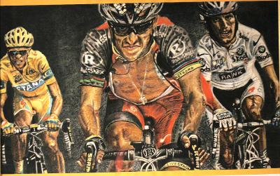 alberto-contador---lance-armstrong---andy-shleck-by-cork-ireland-freelance-artist---art-van-leeuwen