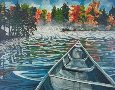 morning-canoe-paddle-on-stones-lake-poem-painting-from-canadian-and-cork-ireland-artist---art-van-leeuwen